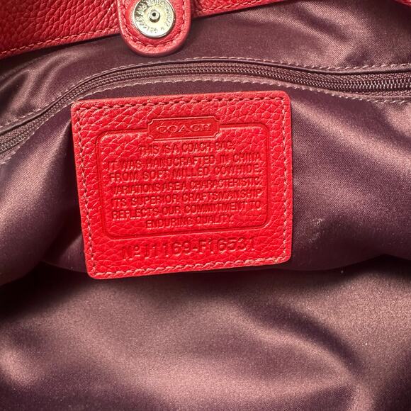 Coach Penelope Turnlock Satchel Bag Red Pebbled Leather - Picture 8 of 10